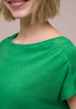 Shirt mit Rundhals und Raffung