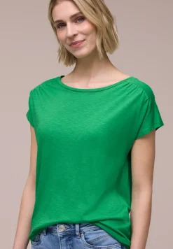 Shirt mit Rundhals und Raffung