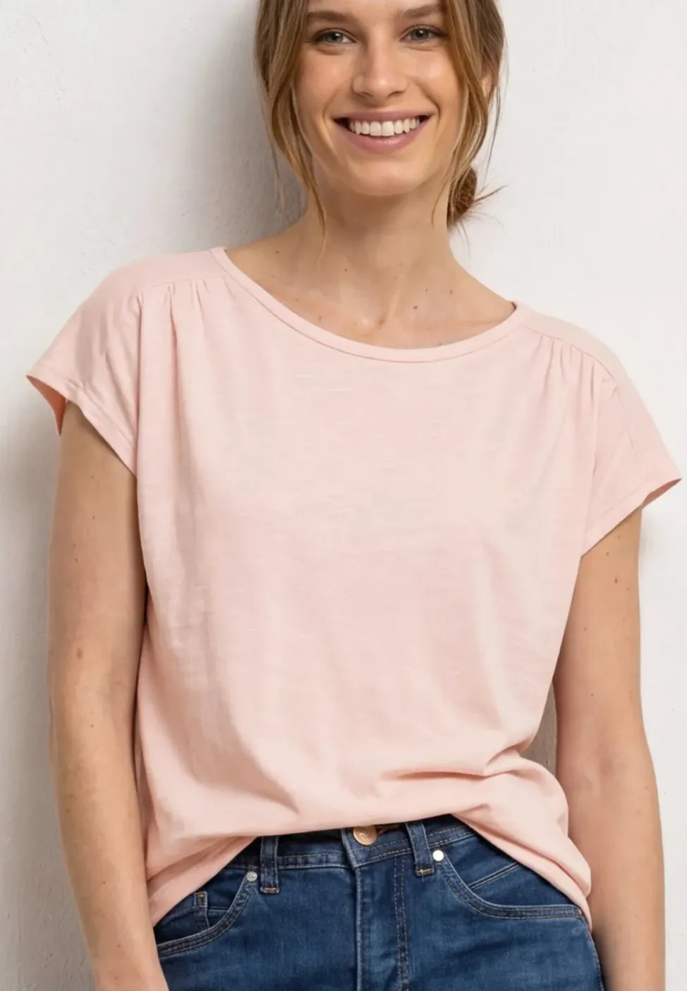 Shirt mit Rundhals und Raffung