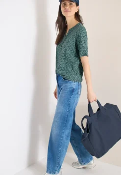 Shirt mit Split Neck und Print