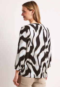 Shirt mit Split Neck und Strukturmix