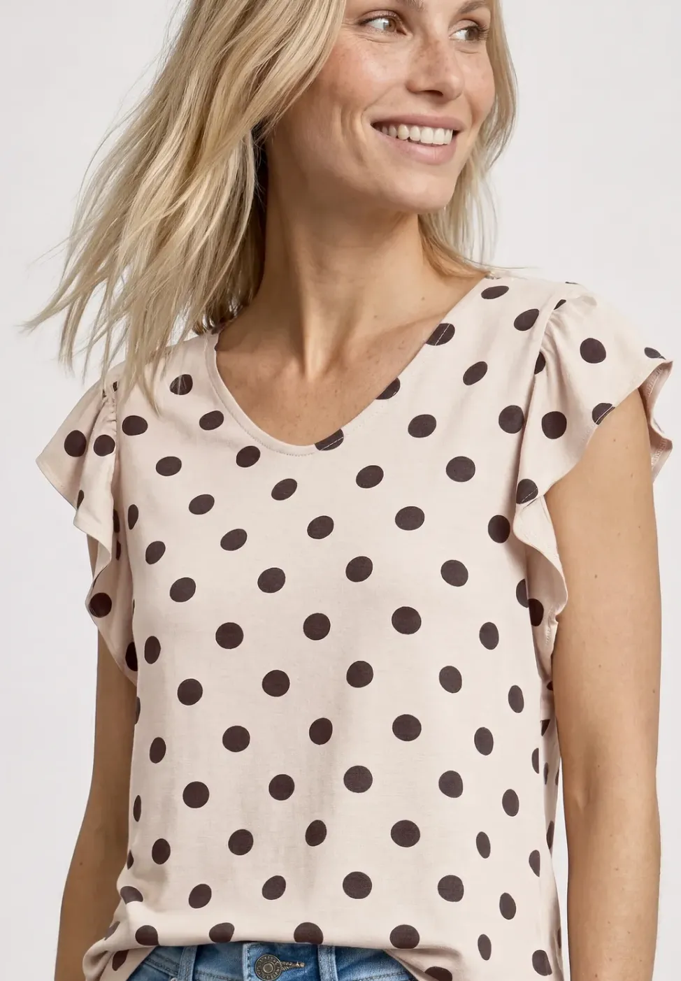 Shirt mit V-Neck und Volant-Ärmeln