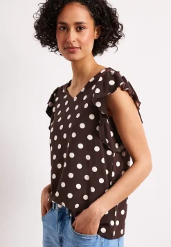 Shirt mit V-Neck und Volant-Ärmeln