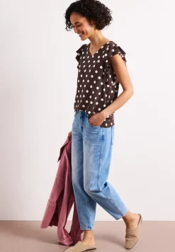 Shirt mit V-Neck und Volant-Ärmeln