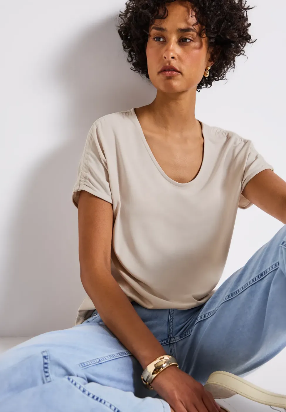 Silk-Look Shirt mit Raffung