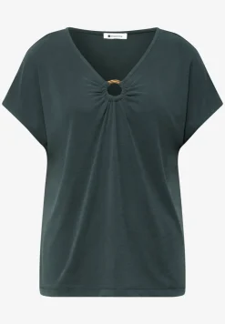 Silk-Look Shirt mit V-Neck und Deko-Detail
