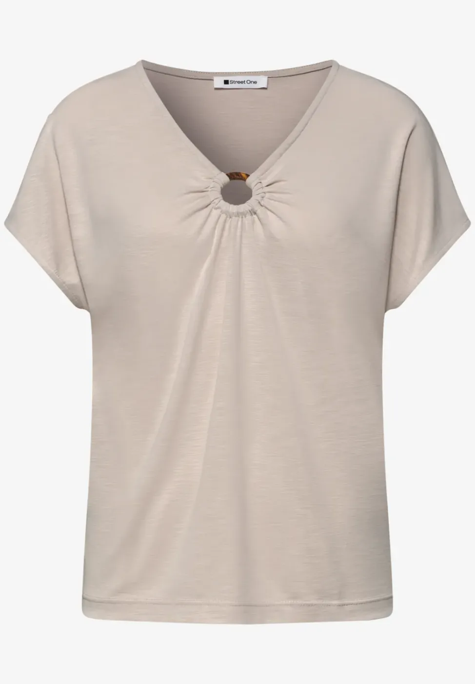 Silk-Look Shirt mit V-Neck und Deko-Detail