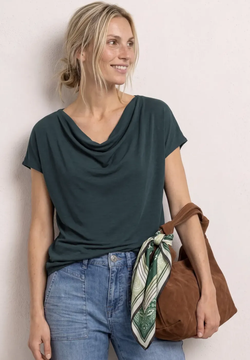 Silk-Look Shirt mit Waterfall-Front