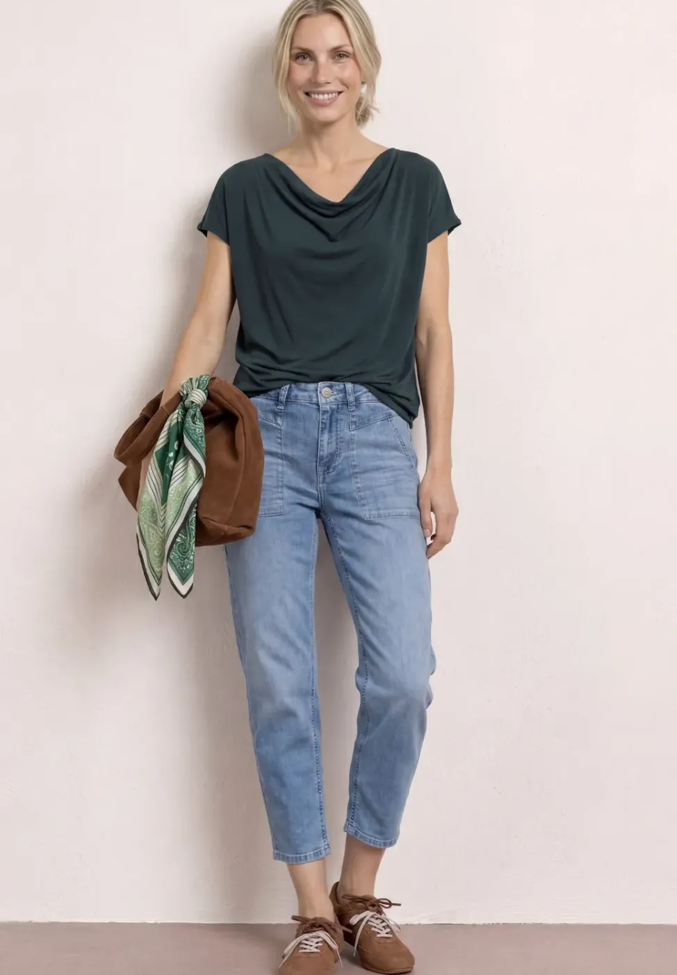 Silk-Look Shirt mit Waterfall-Front