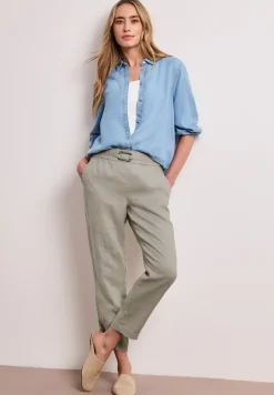 Slim Leg Hose aus Leinen mit Schnalle