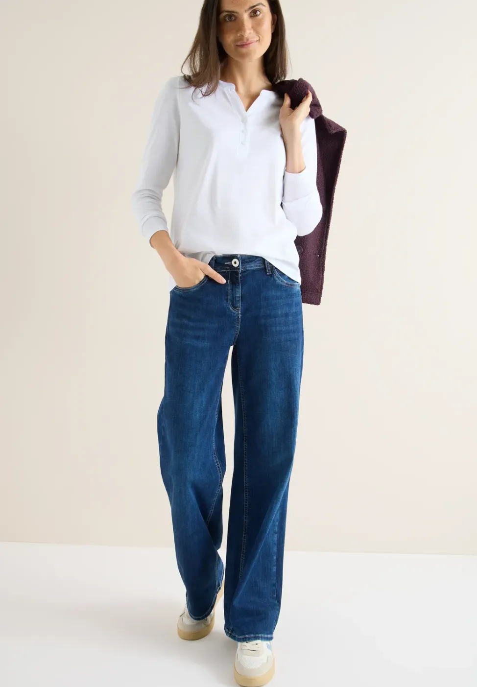 Split Neck Langarmshirt