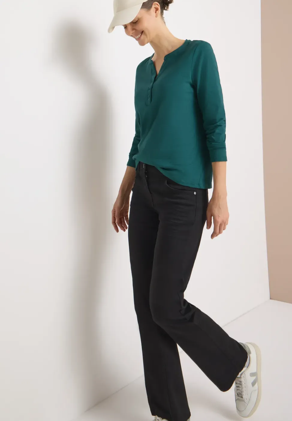 Split Neck Langarmshirt