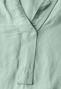 Split Neck Leinenmix Kleid
