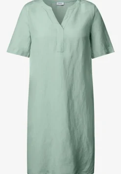 Split Neck Leinenmix Kleid
