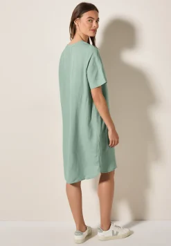 Split Neck Leinenmix Kleid