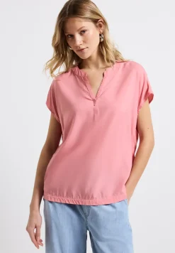 Split Neck Bluse in Unifarbe