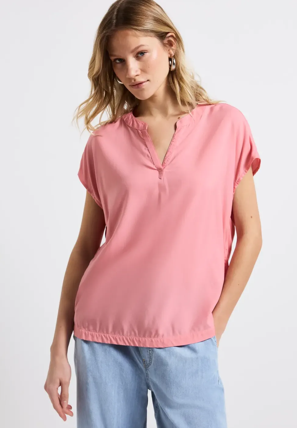 Split Neck Bluse in Unifarbe