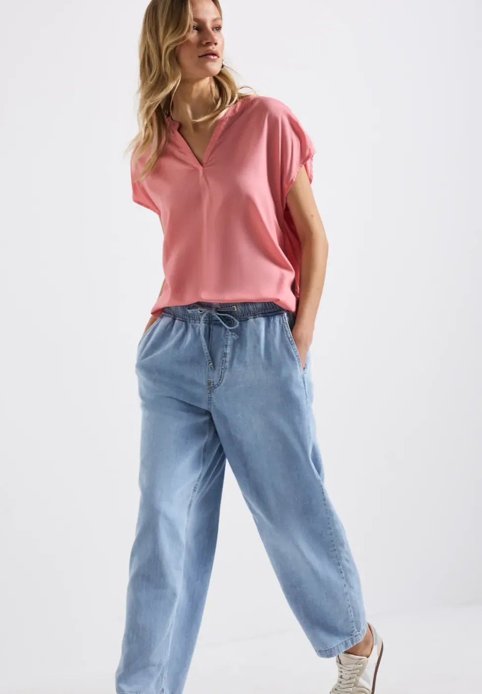 Split Neck Bluse in Unifarbe