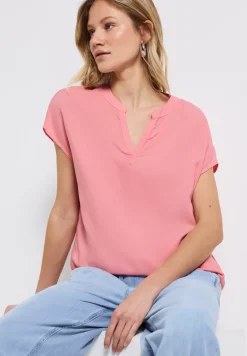Split Neck Bluse in Unifarbe