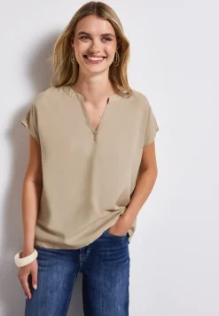Split Neck Bluse in Unifarbe