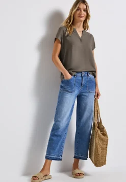 Split Neck Bluse in Unifarbe