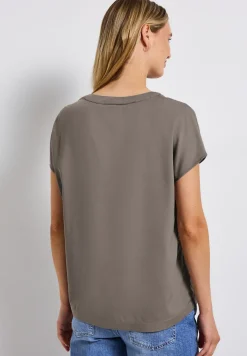 Split Neck Bluse in Unifarbe