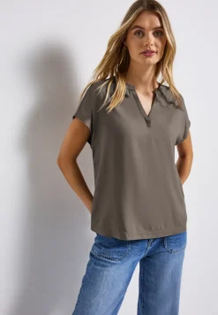 Split Neck Bluse in Unifarbe