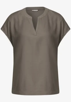 Split Neck Bluse in Unifarbe