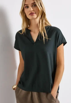 Split Neck Bluse in Unifarbe
