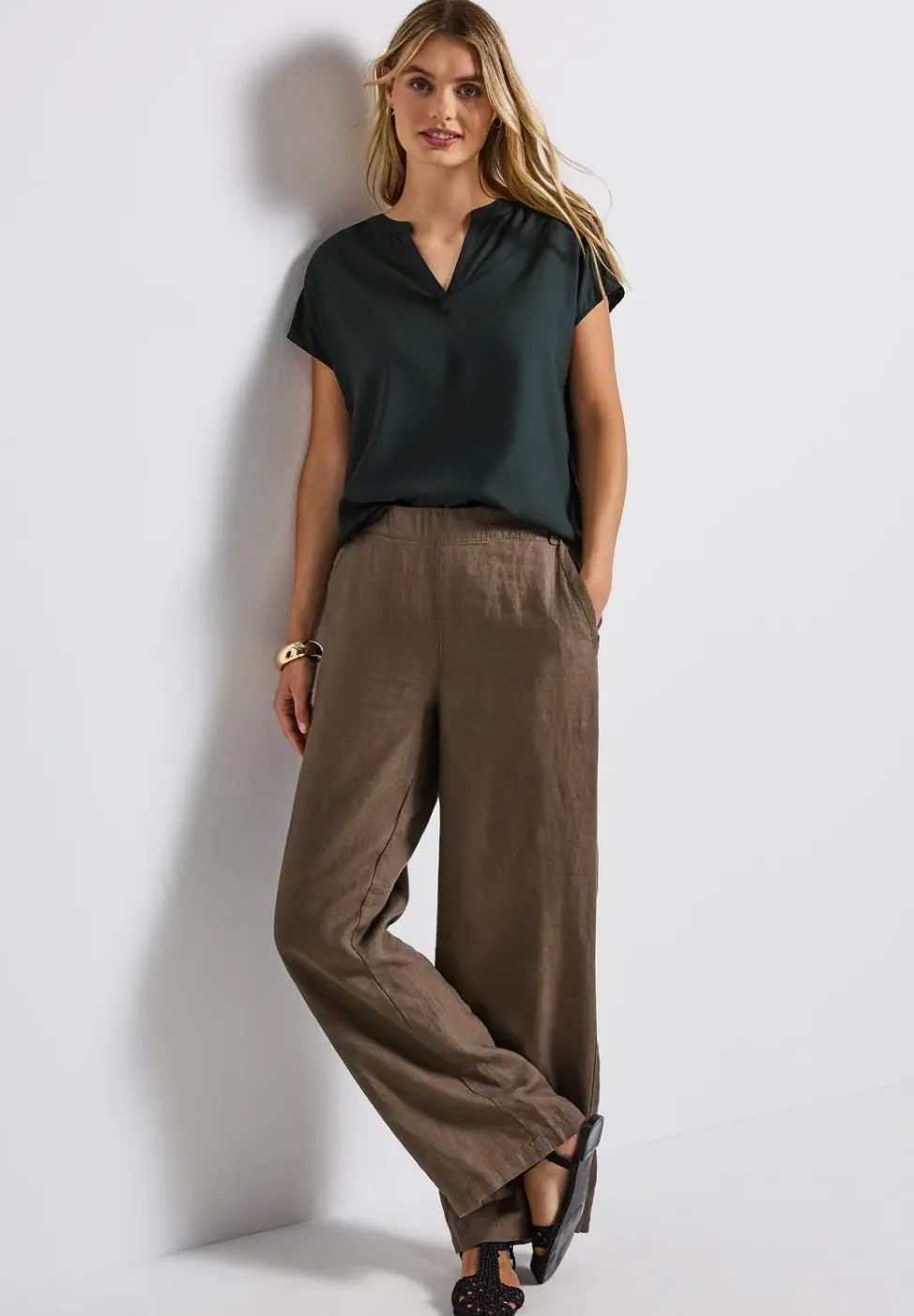 Split Neck Bluse in Unifarbe
