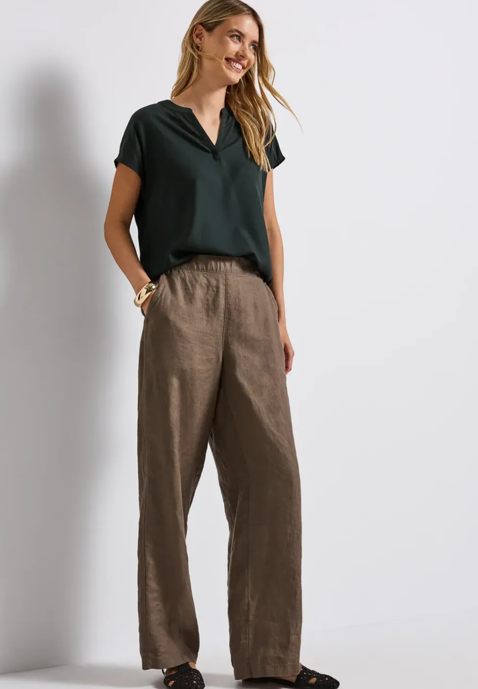 Split Neck Bluse in Unifarbe