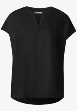 Split Neck Bluse in Unifarbe