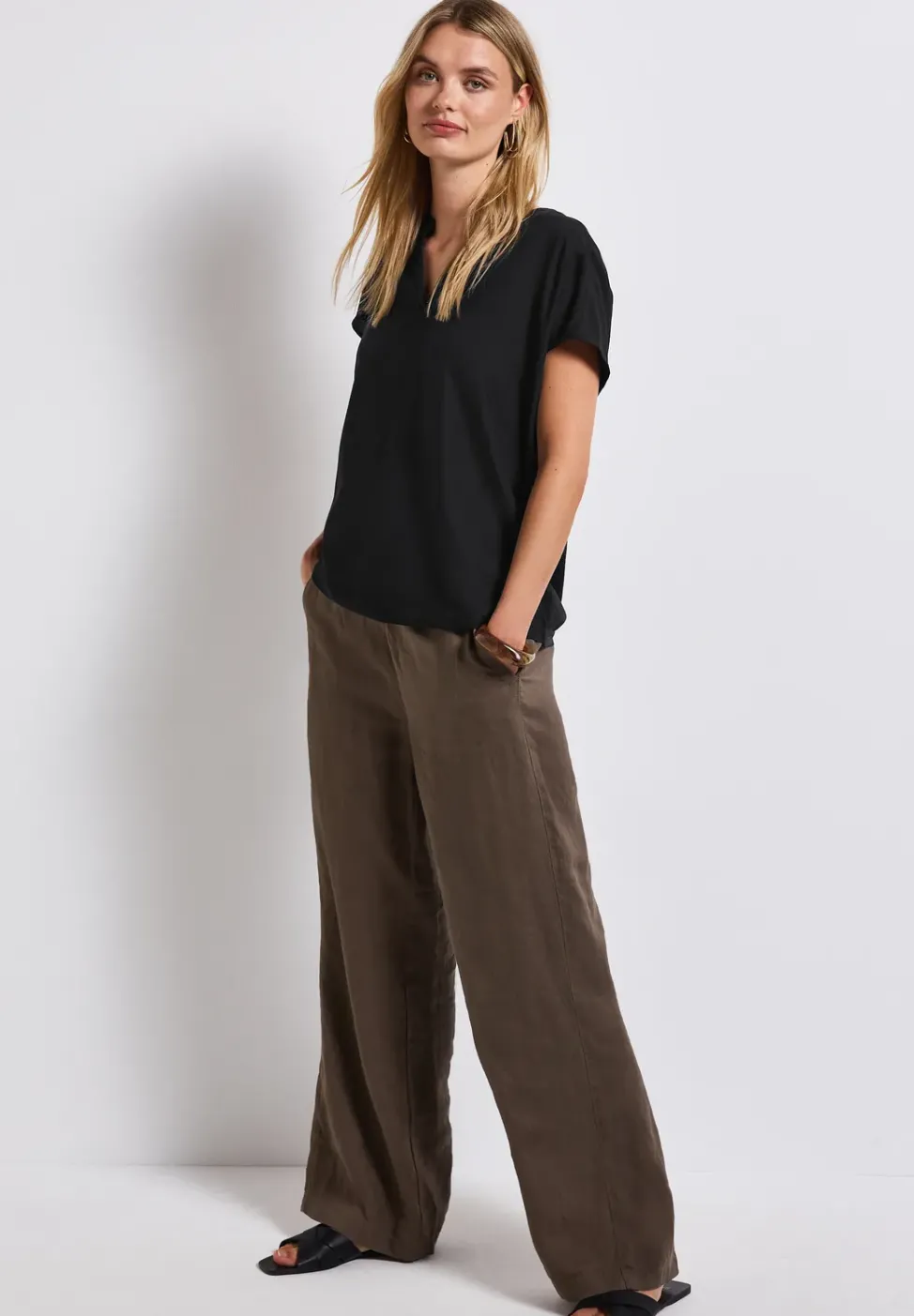 Split Neck Bluse in Unifarbe