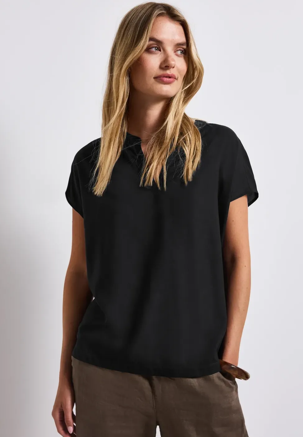 Split Neck Bluse in Unifarbe