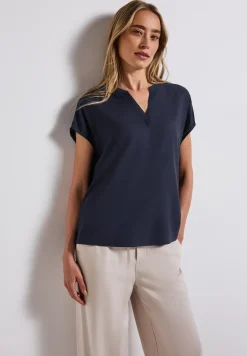 Split Neck Bluse in Unifarbe