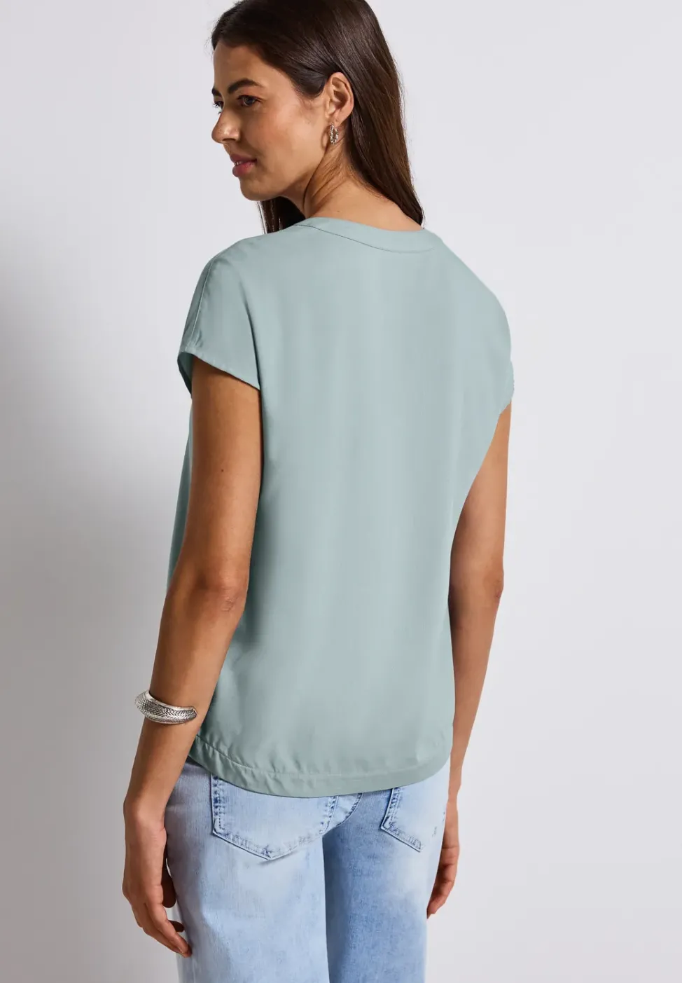 Split Neck Bluse in Unifarbe