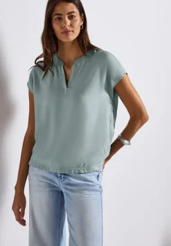 Split Neck Bluse in Unifarbe