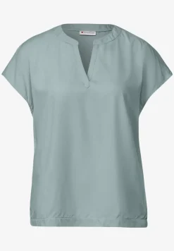 Split Neck Bluse in Unifarbe