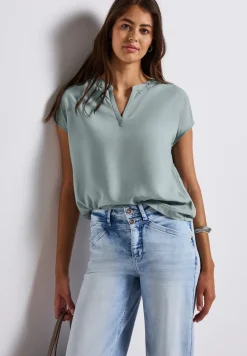 Split Neck Bluse in Unifarbe