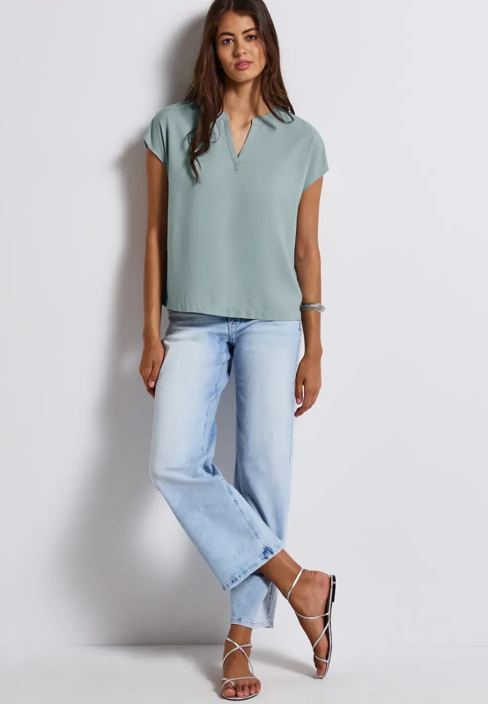 Split Neck Bluse in Unifarbe