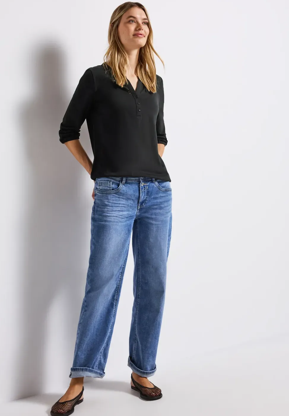 Split Neck Jersey-Shirt