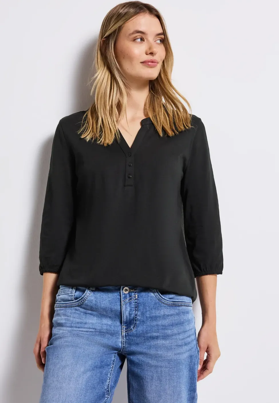 Split Neck Jersey-Shirt