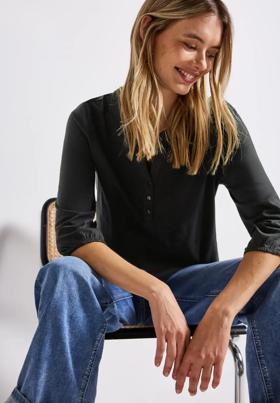 Split Neck Jersey-Shirt