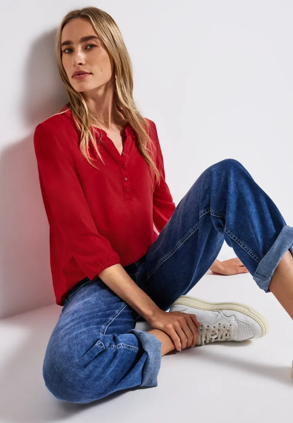 Split Neck Jersey-Shirt