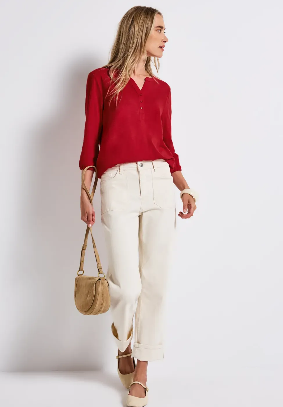 Split Neck Jersey-Shirt