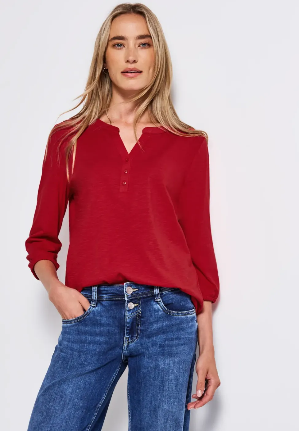 Split Neck Jersey-Shirt