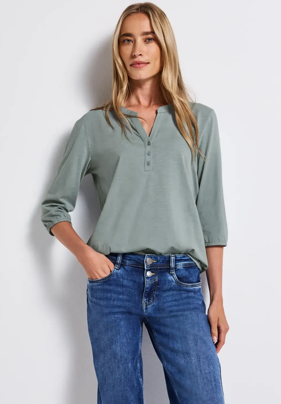 Split Neck Jersey-Shirt