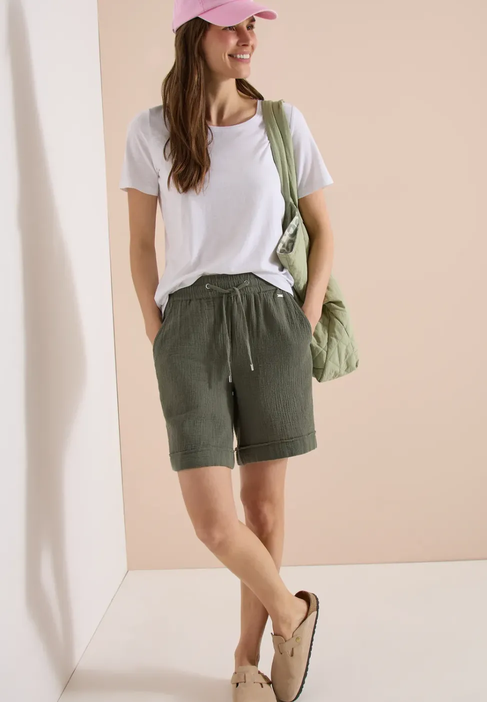 Straight Leg Shorts aus Musselinstoff