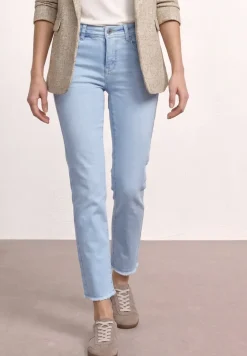 Straight Leg Jeans mit fransigem Saum