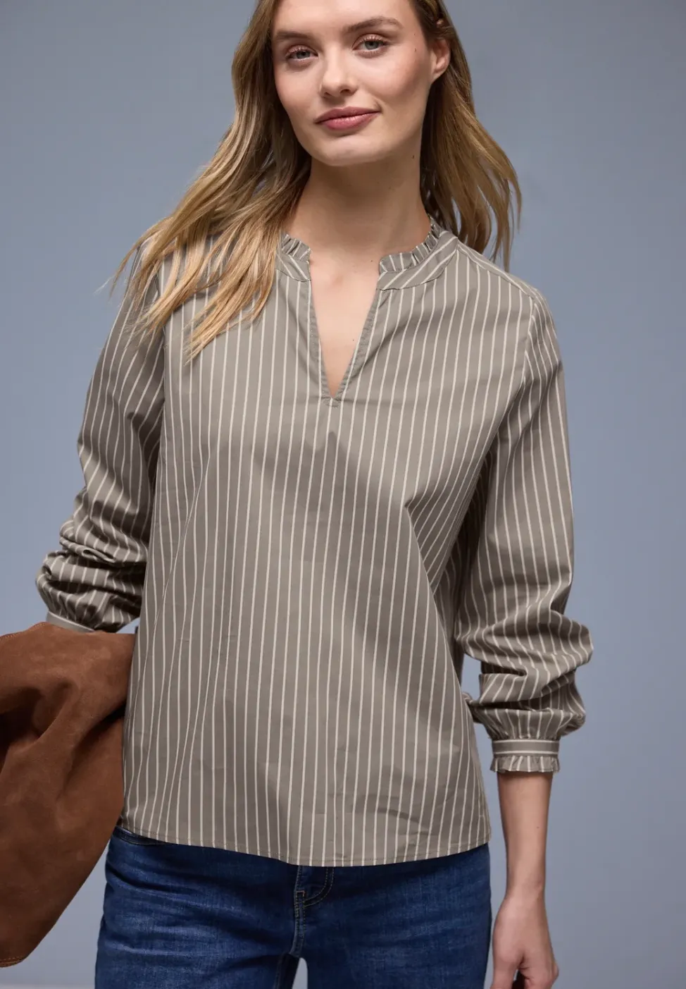 Streifen Bluse mit Rüschen